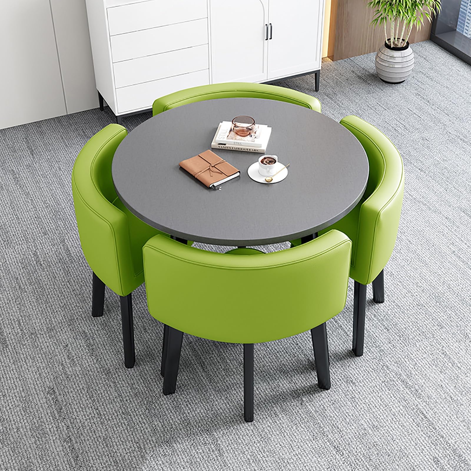 AYCDL Round Dining Table Set with 4 Chairs 80cm SpaceSaving Furniture Combo for Dining Rooms Cafés and Small Spaces – Stylish and Modern Design,E-Einheitsgr??e