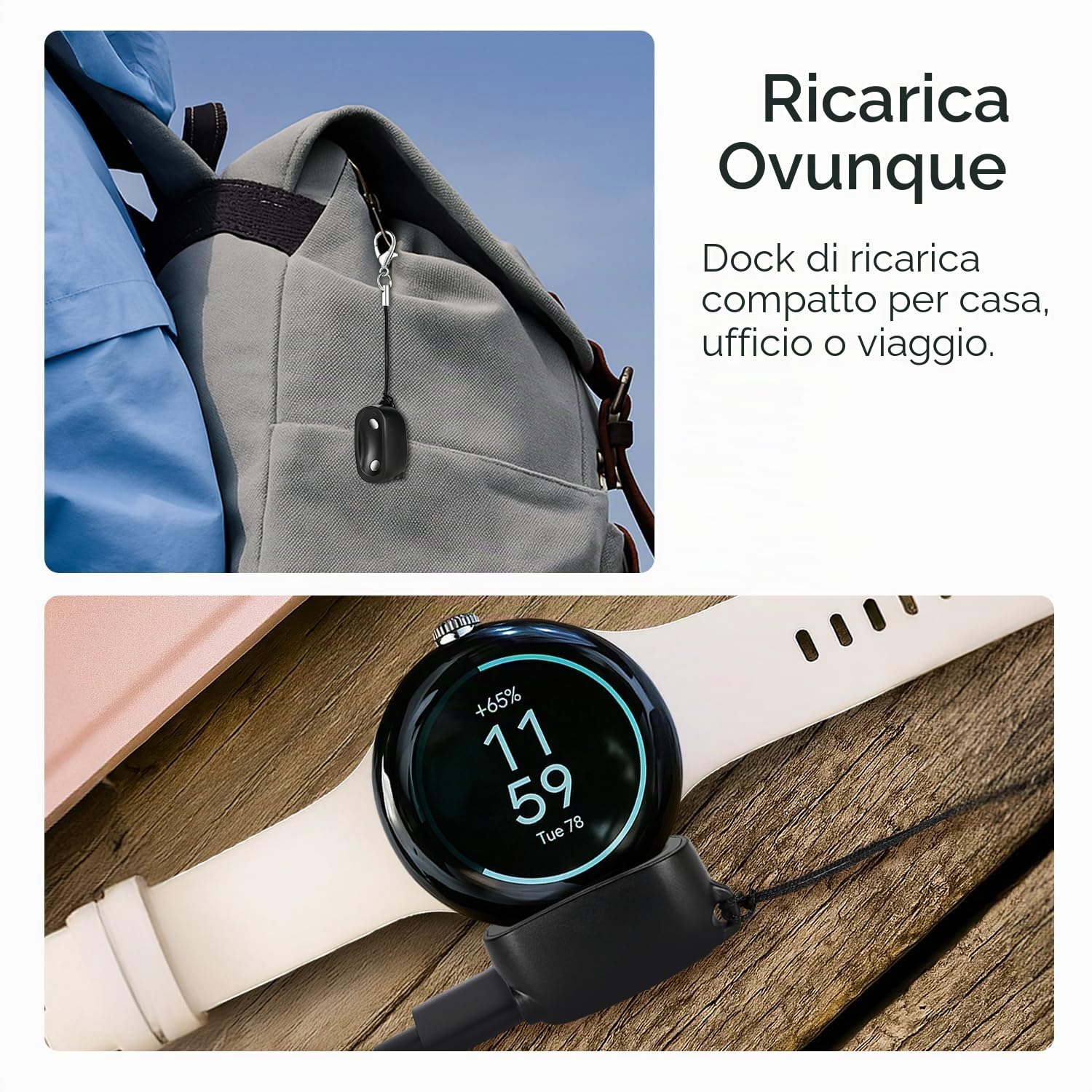 Wasserstein Caricabatterie On-The-Go compatibile con Google Pixel Watch 4 (41 mm e 45 mm) - Dock di ricarica portatile - Realizzato per Google - non compatibile con Pixel Watch, 2 e 3