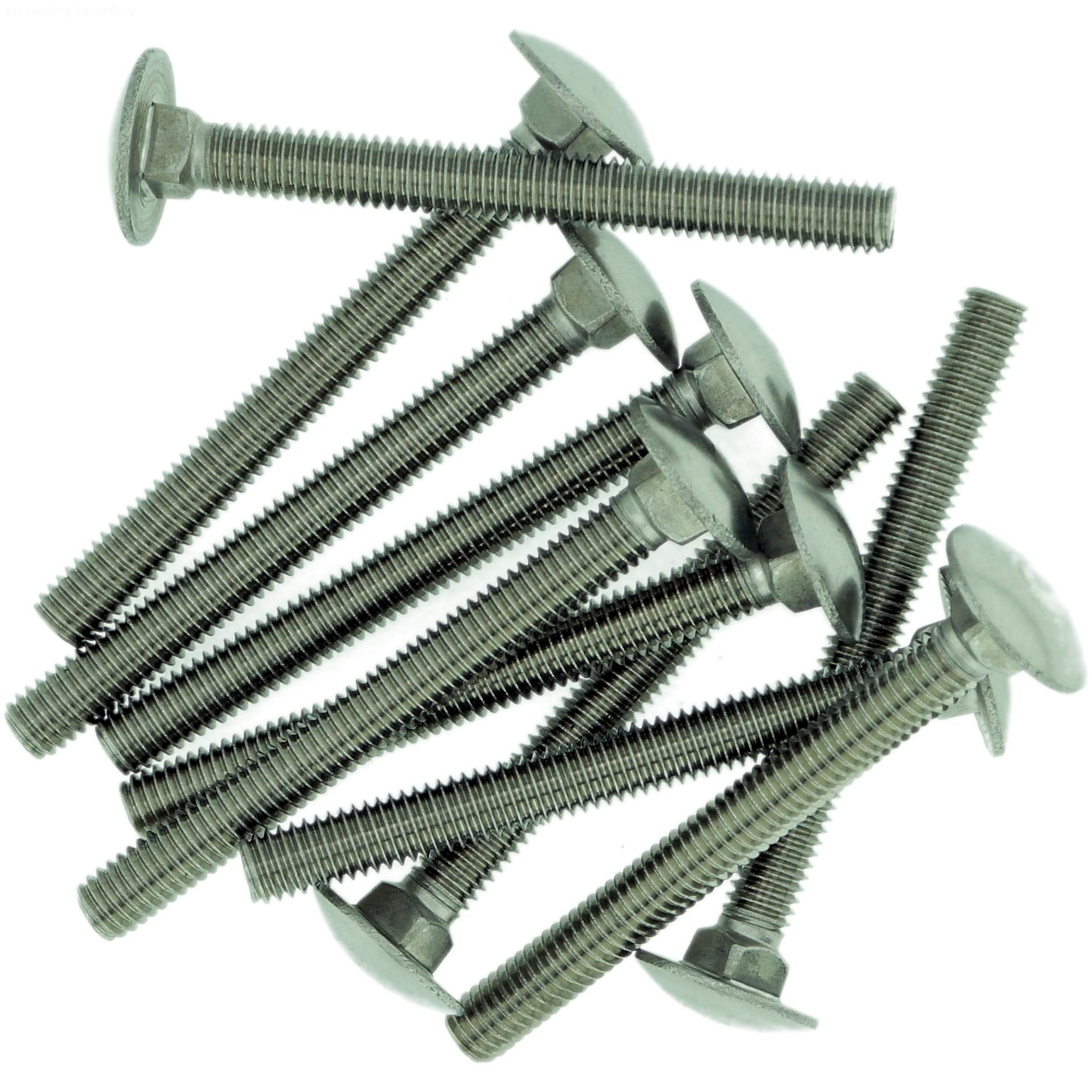 Singularity Supplies M5 (5Mm X 12Mm) Cup Square Carriage Bolt (Fully Threaded) - Stainless Steel (A2) (Pack Of 10)