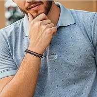 Vista 21 de Black Beaded Bracelets for Men Boys: 6mm Obsidian Onyx Lava Beads Mens Bracelet Set Mens Jewelry - Cool Anniversary Valentines Fathers Birthday