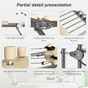 78 Foldable Reformer Pilates Machine for Home Workout,Pilates Reformer Sets for Women,Aero Pilates Reformer with 5 Elastic Cords,Home Pilates Equipment with 11 Strength Options for Power Gym