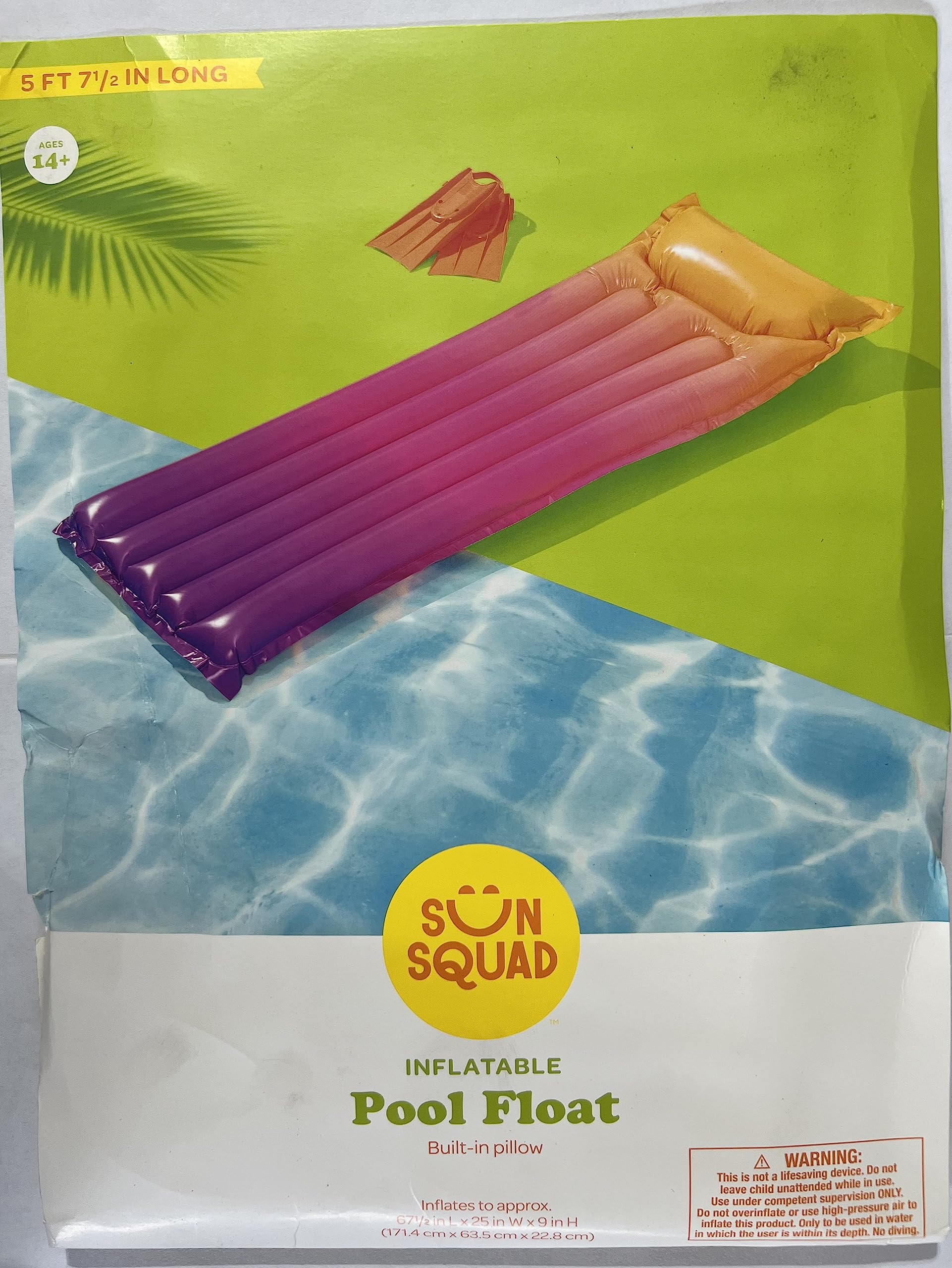 Sun Squad Inflatable Pool Float 67.5 inches Long x 25