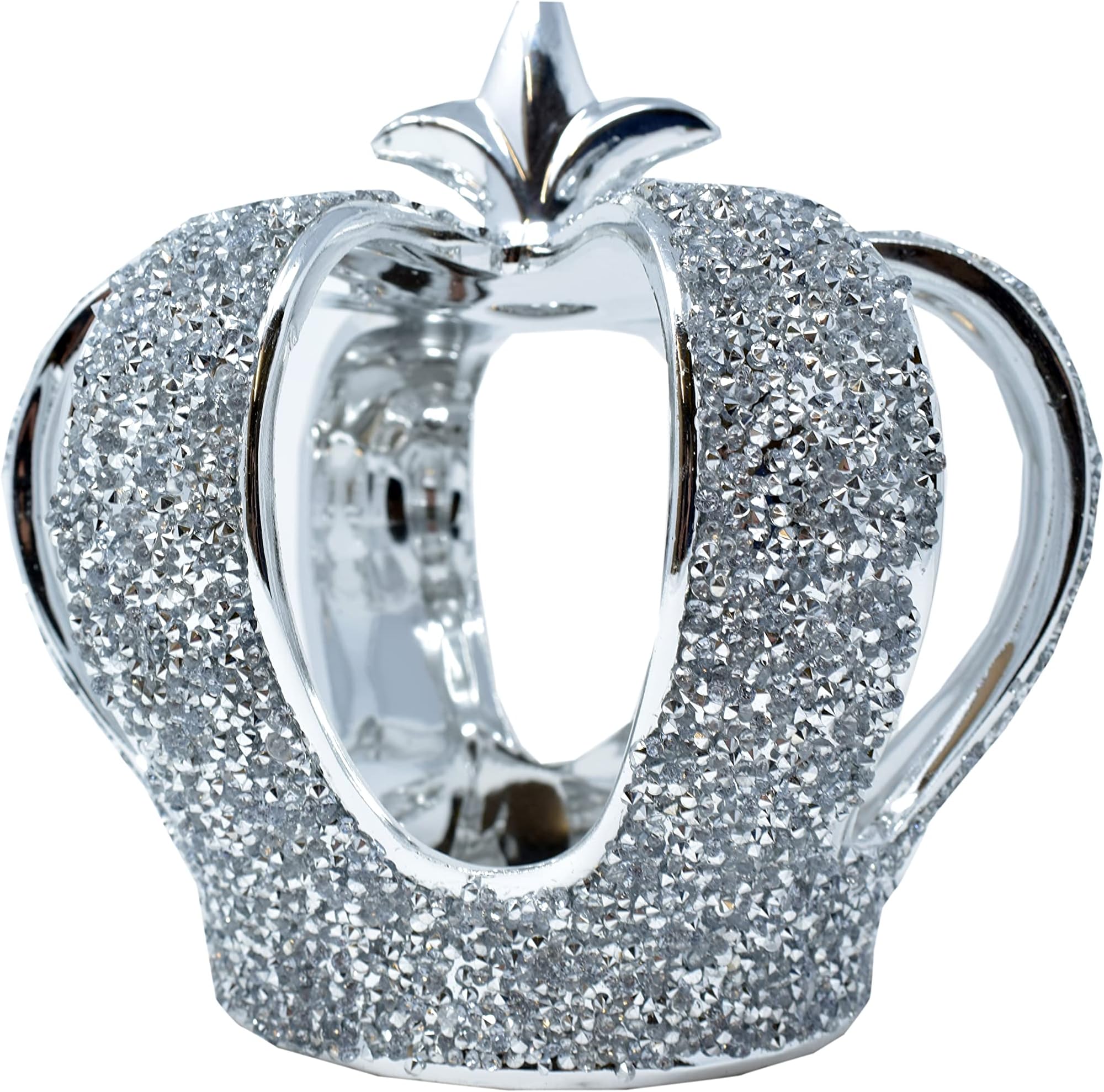 XL Silver Sparkle Ornament, Crushed Diamond, Gift, Crown, Display, 18cm, Home Decoration