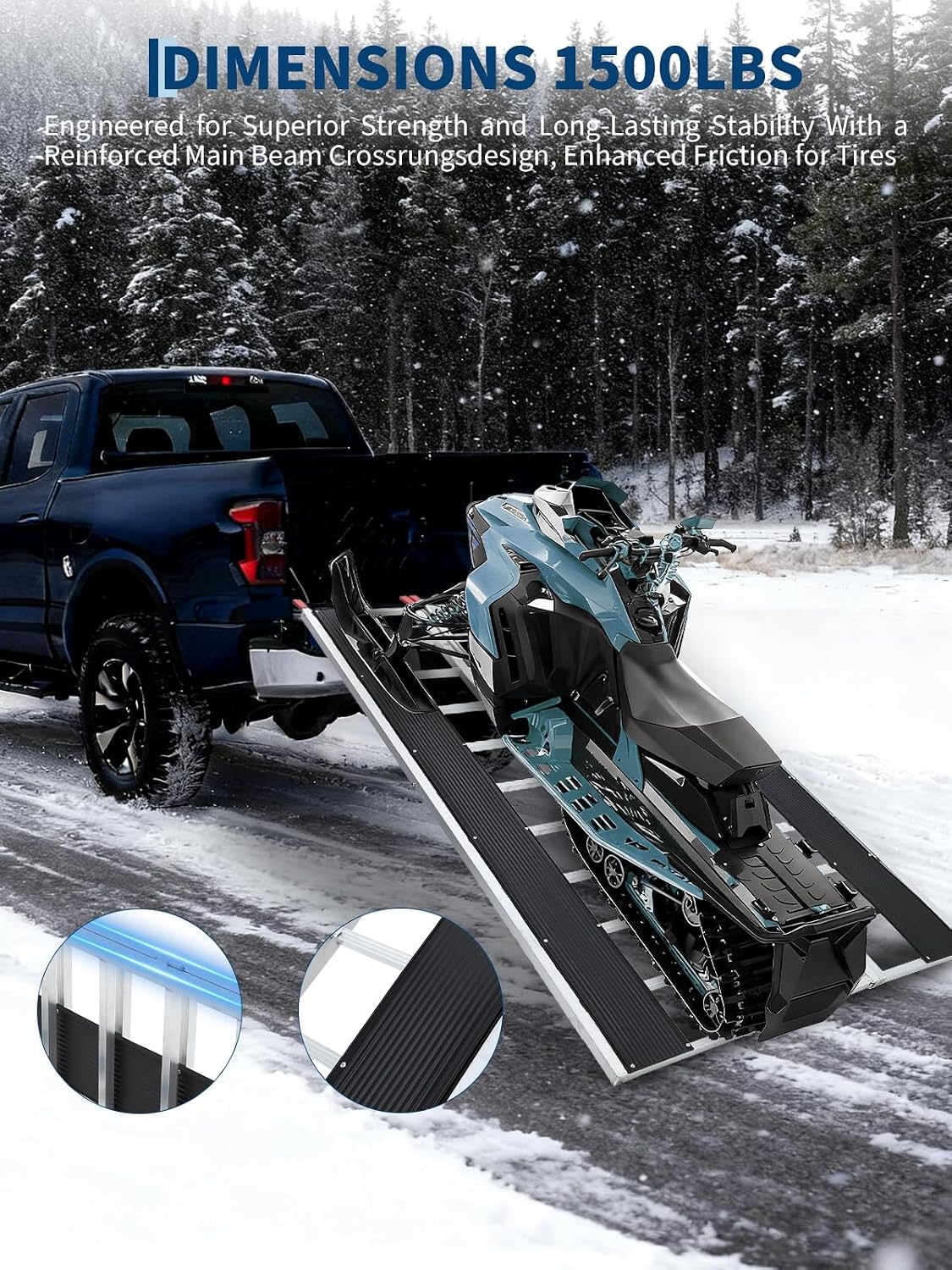 Garvee 85" L x 54" W Snowmobile Ramp, 1500 LBS Capacity Aluminum Tri-Fold Loading Ramps for ATV/UTV/Motorcycle/Lawn Mower/Garden Tractor, Pickup Truck & Trailer Loading, Silver