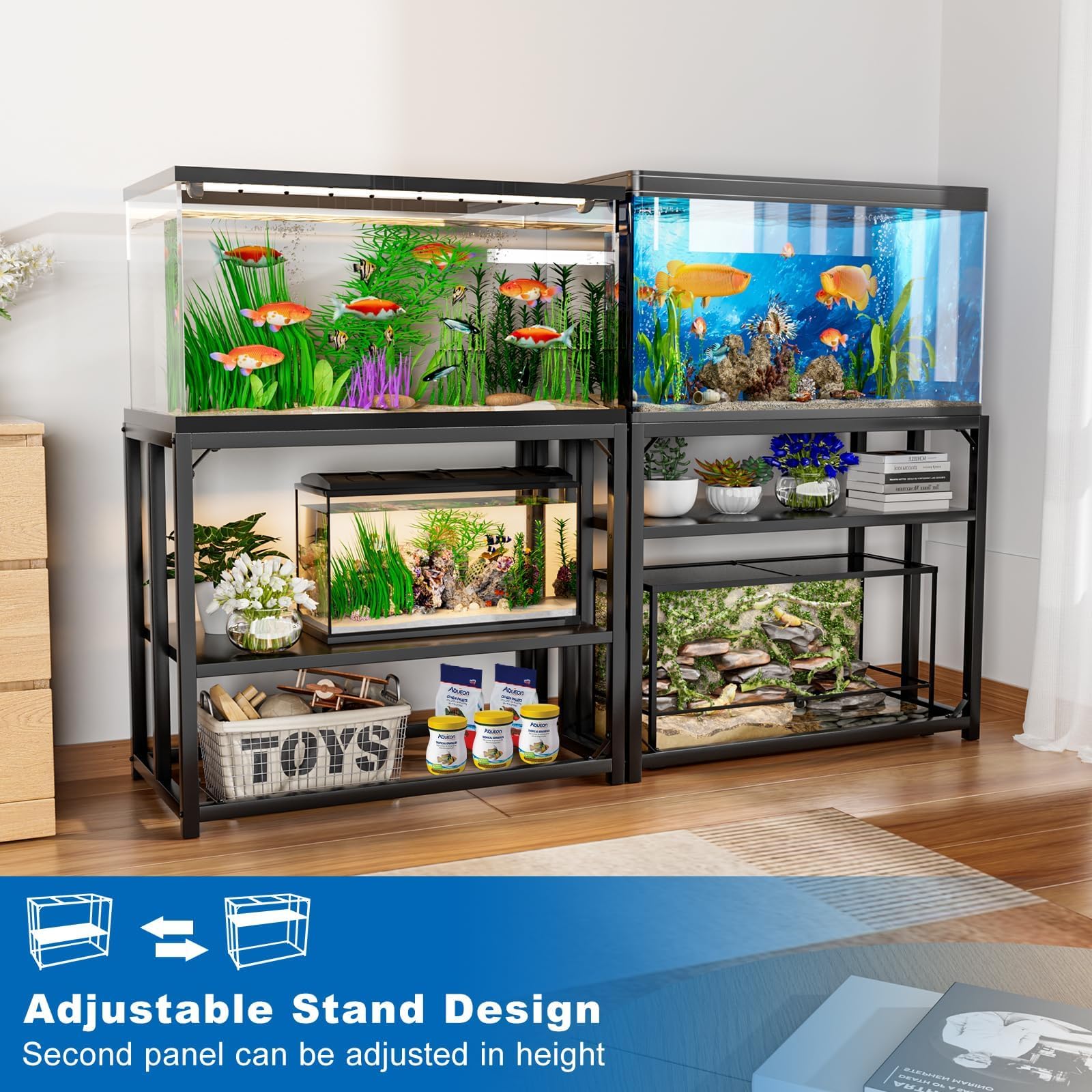 Heavy Duty Fish Tank Stand 40-50 Gallon Aquarium Stand - Heavy Duty Steel Fish  Tank Stand With 750LBS Capacity \u0026 5-Tier Storage Cabinet 40-55 Gallon Fish  Tank Stand, image size:1600x1600