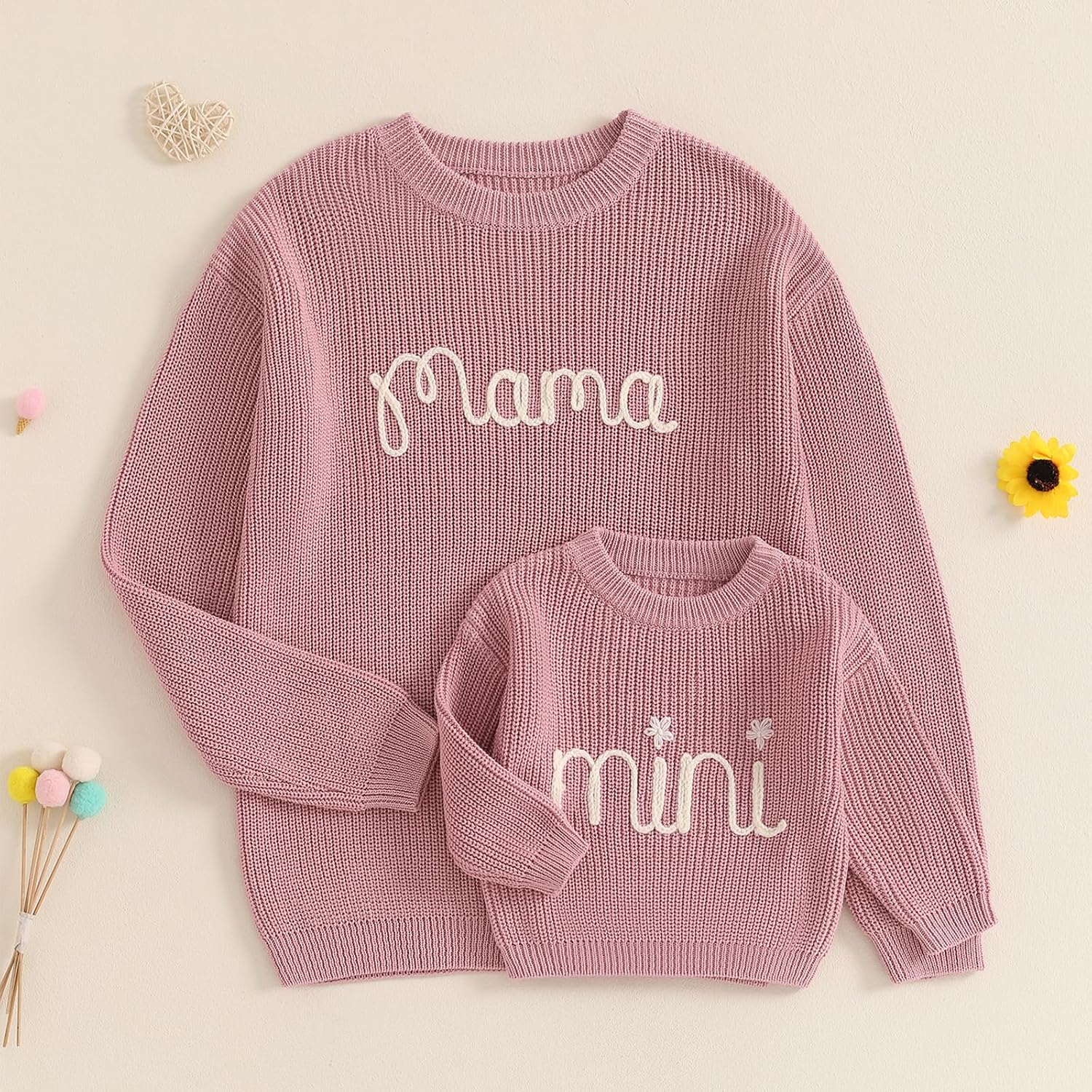 Mommy and Me Outfits Mama and Mini Long Sleeve Knit Sweater Pullover Mother Baby Daughter Matching Outfit