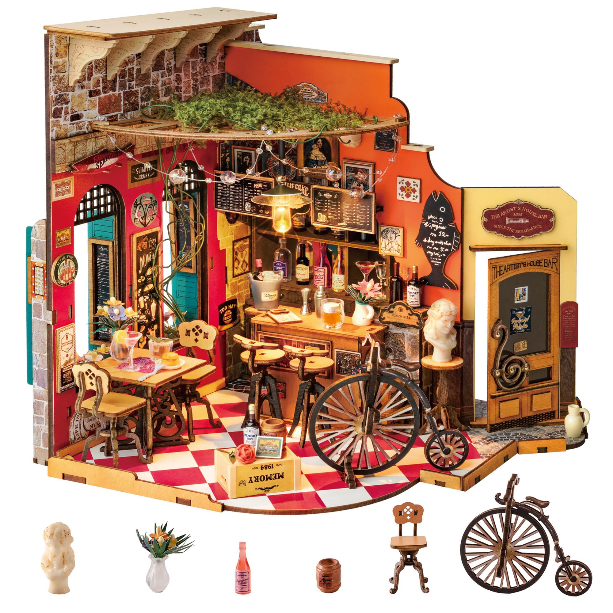 Rolife DIY Miniaturhaus Bausatz Cheers Bar Modellbausätze für Erwachsene zum Bauen Miniatur Puppenhaus Heimdekoration Geburtstagsgeschenk