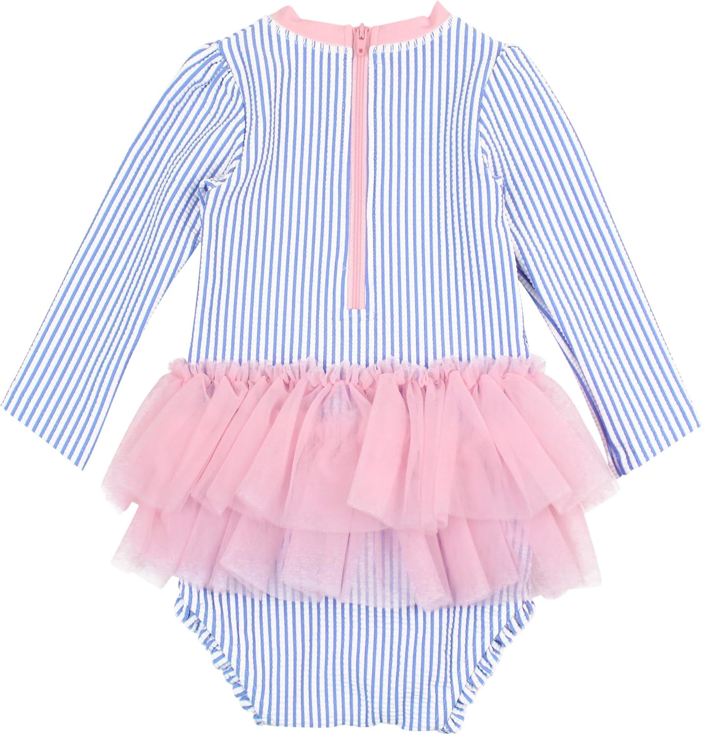 RuffleButts Baby Girls UPF 50+ Sun Protection Tulle Skirted Long Sleeve One Piece Rash Guard Swimsuit - Image 4