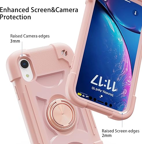 Miniatura 3 de Funda para iPhone XR de 6.1 pulgadas con soporte de anillo, con 2 protectores de pantalla de vidrio, resistente a los golpes, resistente a los