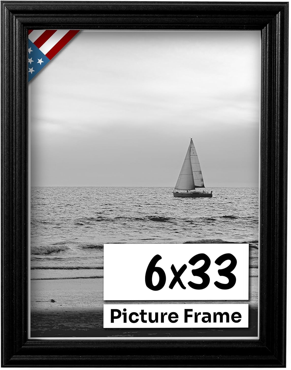 Black 6x33 Picture Frame .75" Inch Wide - Black Wall Decor Handmade Solid Wood Frames with Preinstalled Hangers and UV Blocking Plexiglass 33x6 Frame