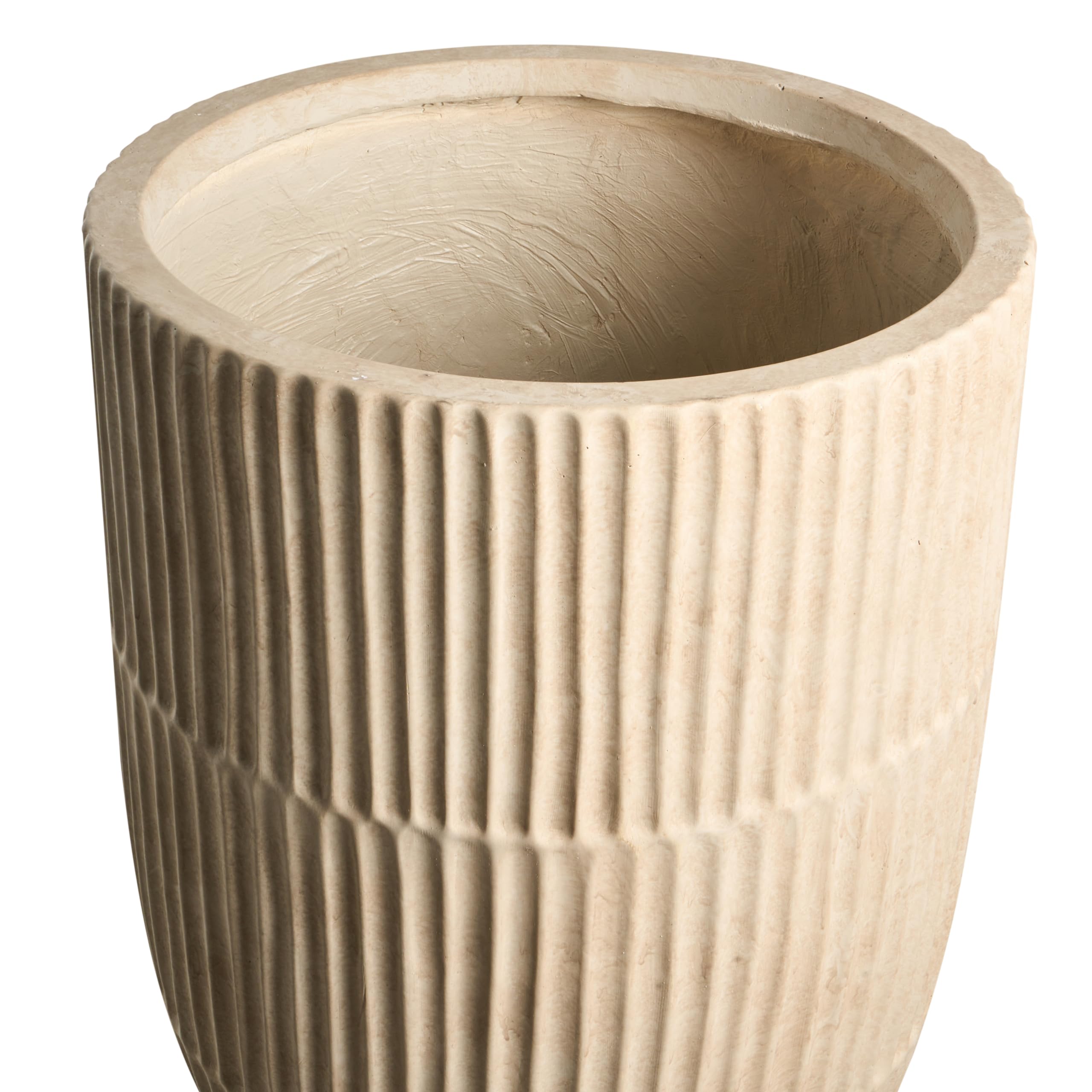 Beliani Maceta para Exterior e Interior de Mezcla de Arcilla y Fibras Redonda 36 x 36 x 50 cm Alta Pintada Beige Claro Poros