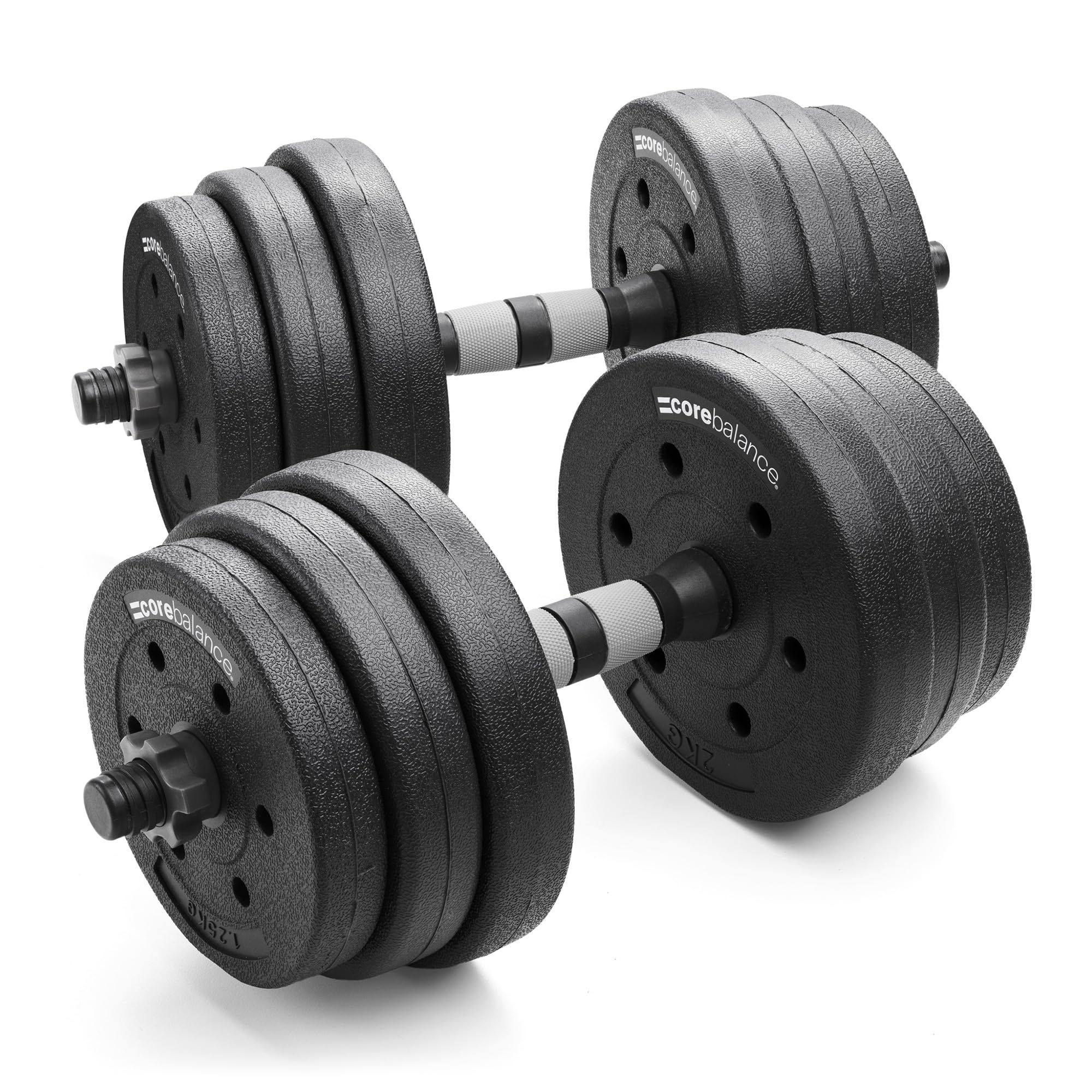 Core Balance Adjustable Dumbbell Set 20kg, Spinlock Hand Weights for Home Gym Strength Training, Weight Lifting, Tough PE with Non-Slip Grip, Multiple Weight Combinations (Sold As Pairs)