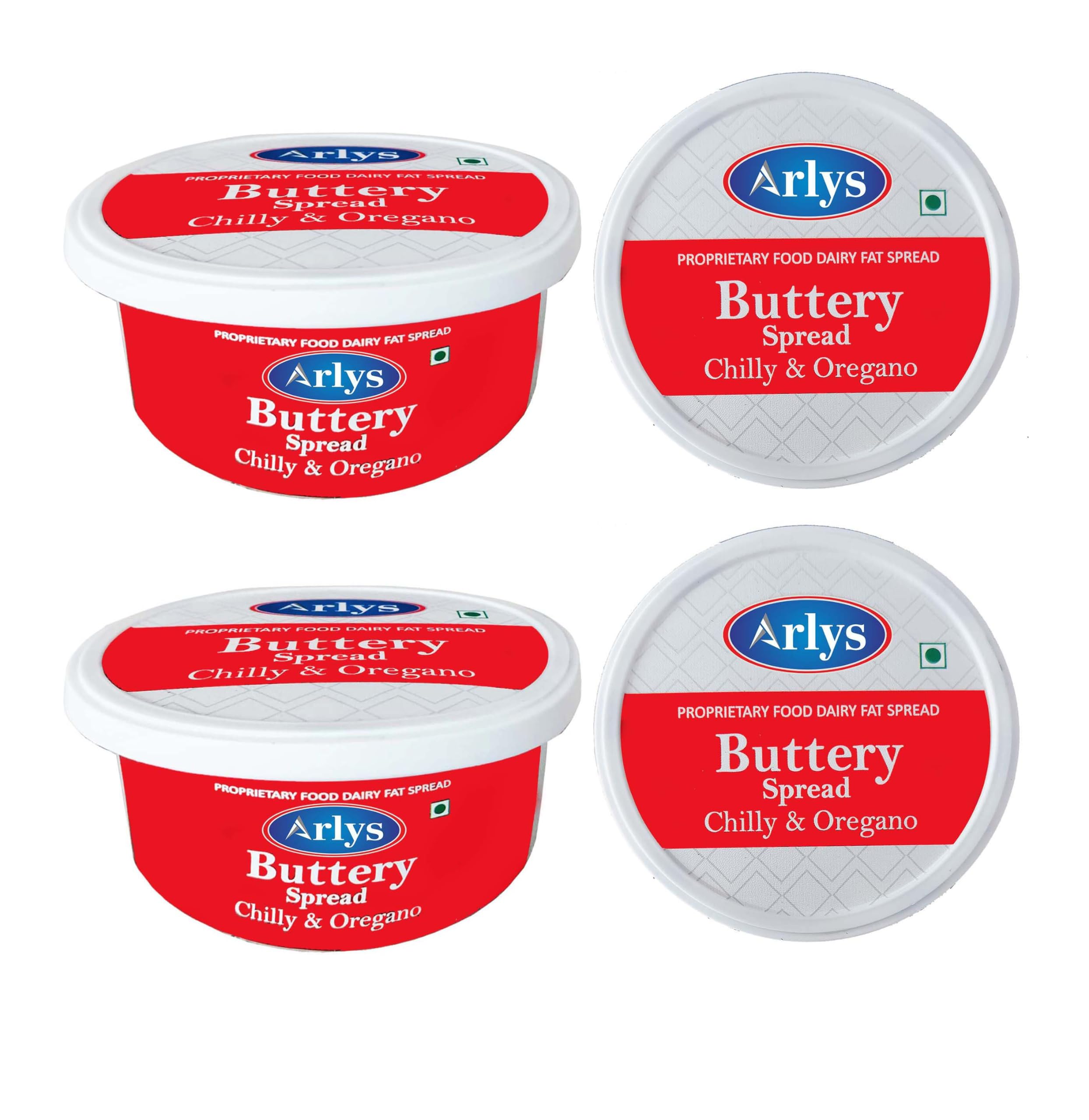 Arlys Butter Spread | Chilly & Oregano | Fresh Ingredients | Breakfast Butter Pack of 4 Box Each 100g