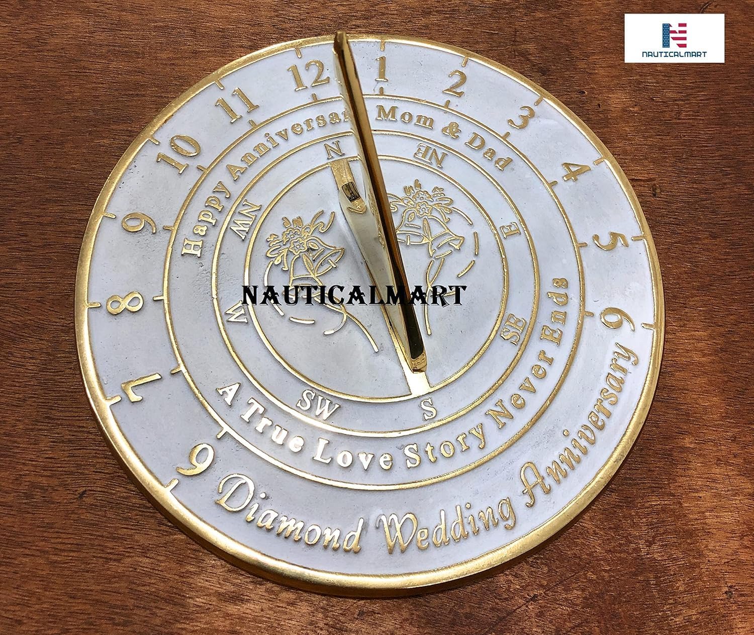 NauticalMart 60 Wonderful Years Together The Best Wedding Unique Sundial Gift Idea is A Great Present for Him, for Her Or for A Couple to Celebrate (60th - Diamond)
