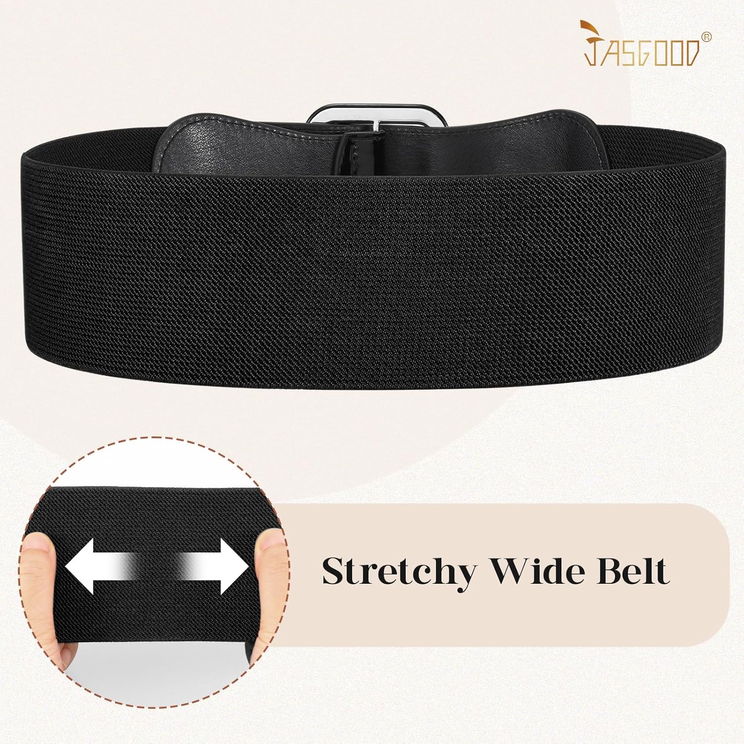 JASGOOD Women Elastic Wide Belt Stretchy Vintage Waist Belt for Dress with Fashion Square Buckle - Image 5