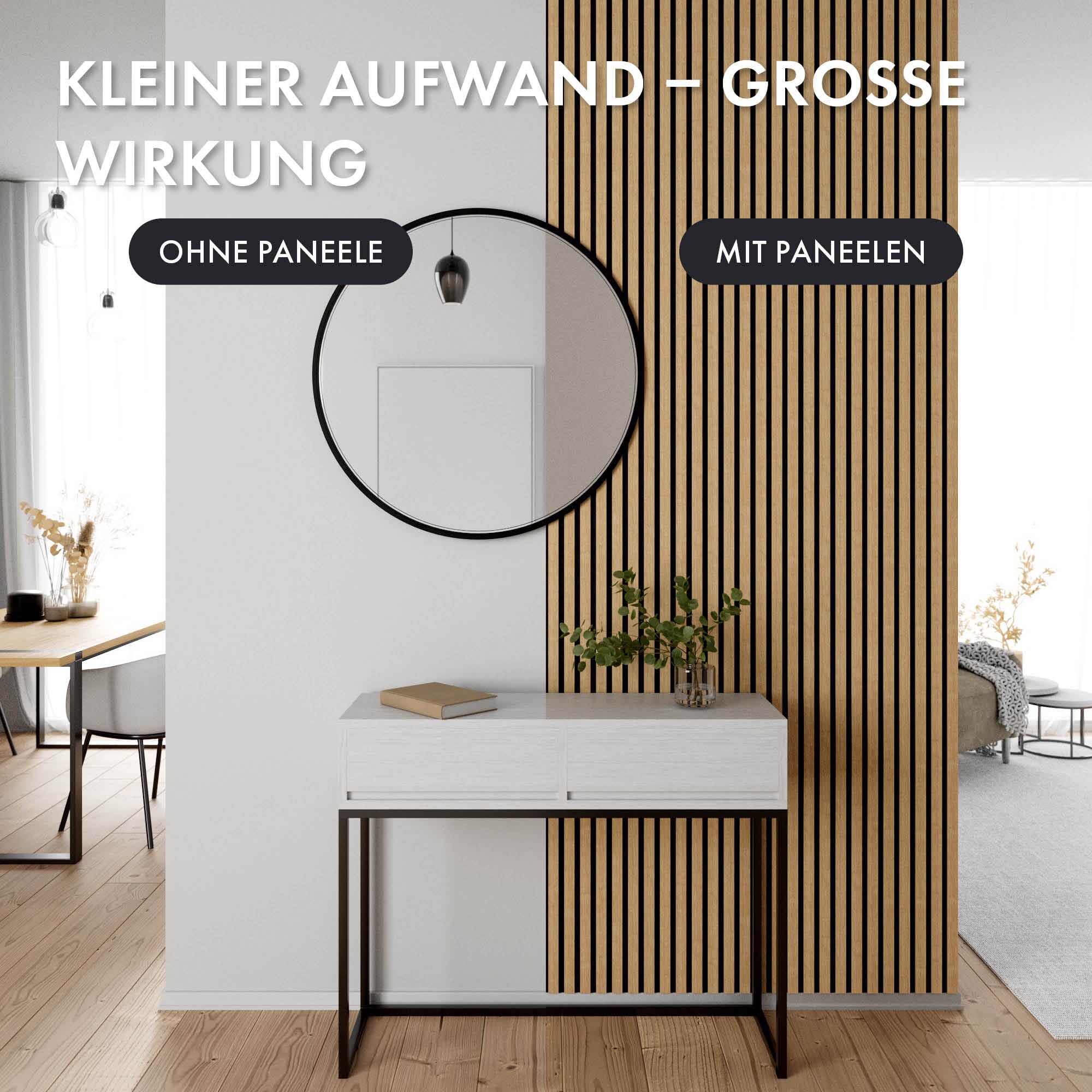 Momento Akustikpaneele Holz 240x50 cm - Made in Germany - Eiche Natur - Wandverkleidung Innen Wandpaneele Holzoptik - 3D Lamellenwand Paneele - Akustik Holzpaneele Wand Holzverkleidung Panel