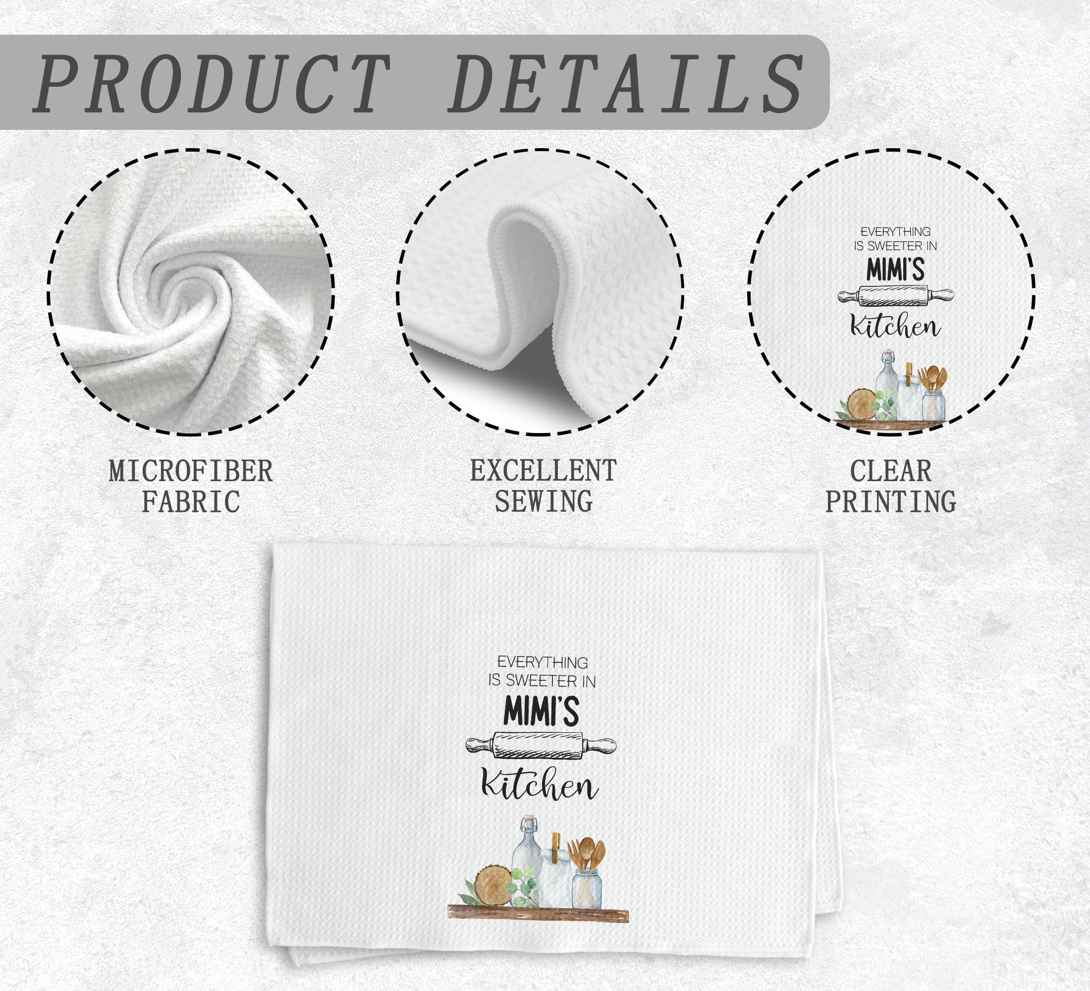 Mimi's Kitchen Towels and Dishcloths, Mimi Gifts Gift for Grandma from Grandkids, Mimi Gifts for Mothers Day Christmas Birthday, Mimi Drying Cloth Hand Towels Tea Towels for Kitchen, 16×24 Inches