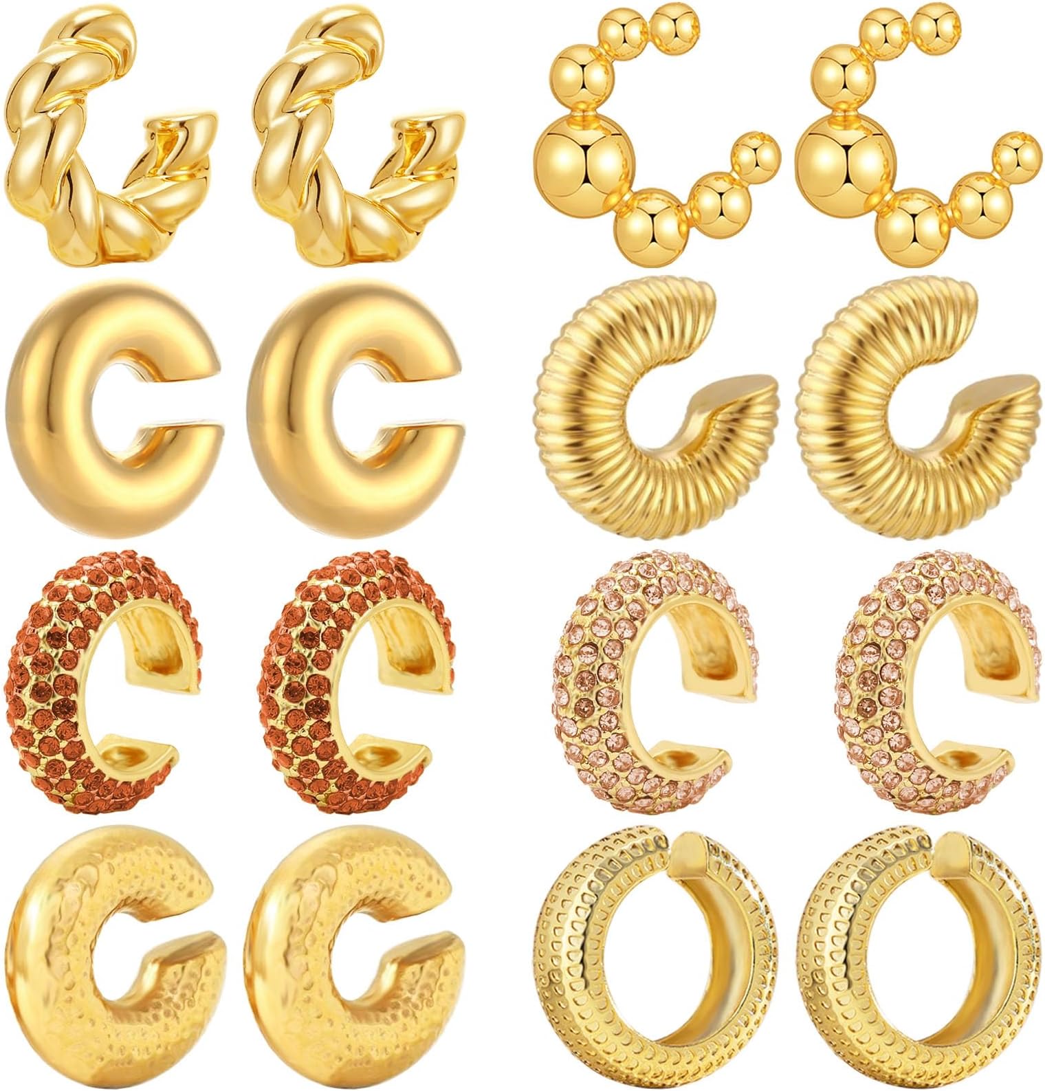 NEWITIN 8 Pairs Chunky Gold Ear Cuff Earrings for Women Trendy Thick Ear Cuffs Non Piercing Clip On Earrings Large Cuff Earring Cartilage Clip for Women