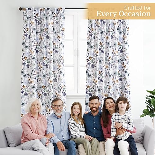 Miniatura 5 de Maison d Hermine - Cortinas 100% algodón - Cortinas traslúcidas para sala o dormitorio con jareta para cortinero y presillas - 1 panel, Blossom