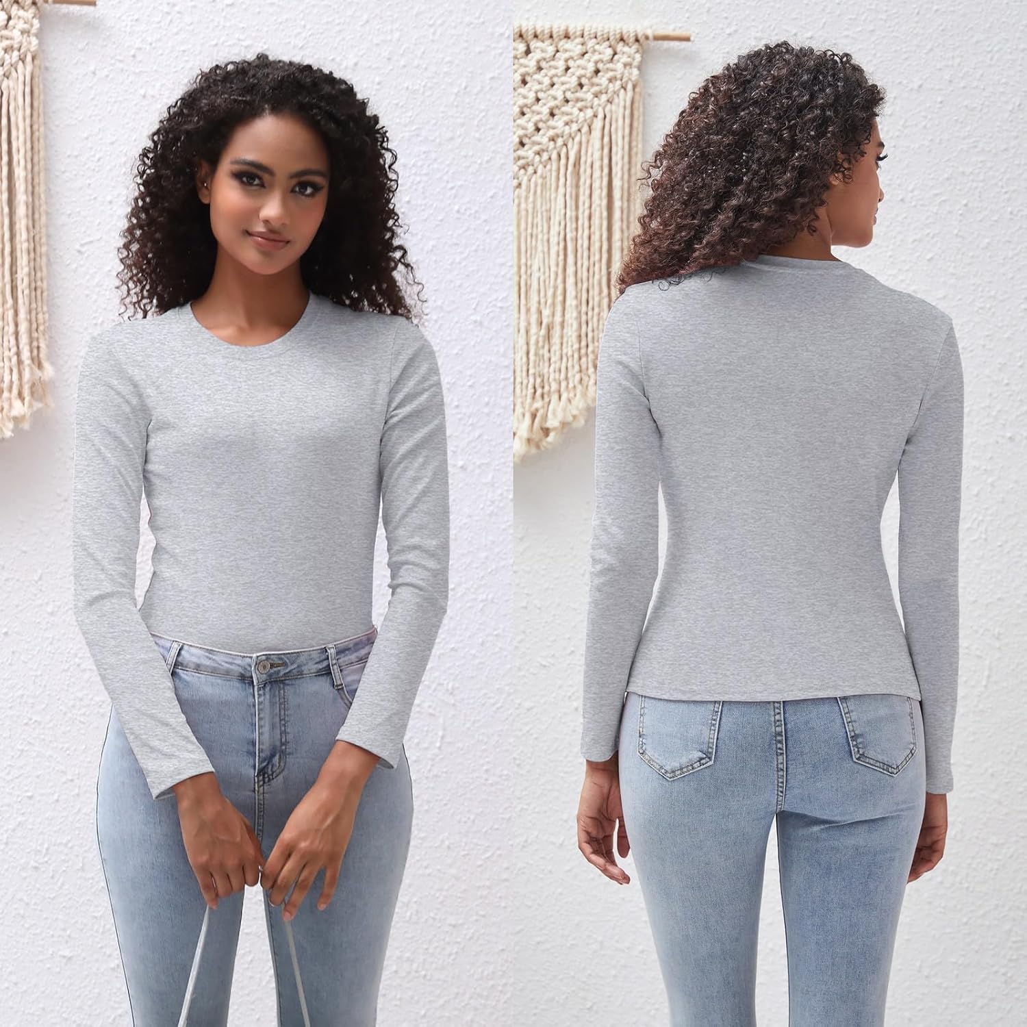 Cotton Long Sleeve Tee Shirts for Women Slim Fit Tshirts Basic Tops Tight Crewneck Layering Undershirts - Image 2