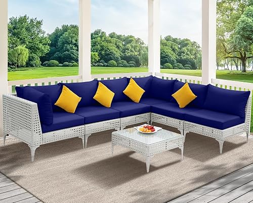 Miniatura 6 de NICESOUL Juego de 8 fundas de cojín de repuesto para sofá de exterior, 27 x 27 pulgadas, color azul marino, 27 x 27 pulgadas (solo funda)