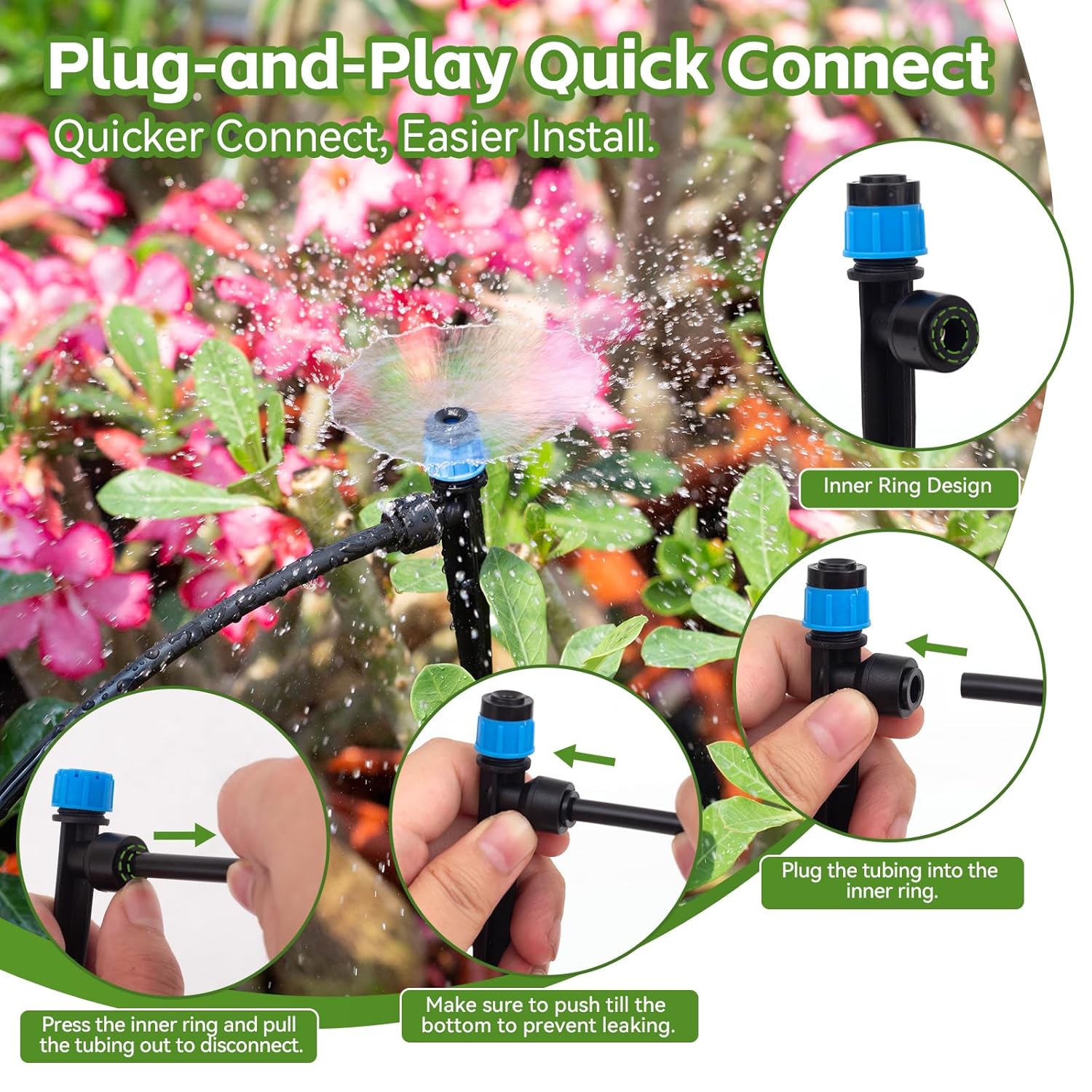 240FT Drip Irrigation System Kits, Quick Connect Automatic Garden Watering System for Raised Bed, Potted Plants, Lawn, Greenhouse with 1/2 inch Hose 1/4 inch Tubing and Accessories