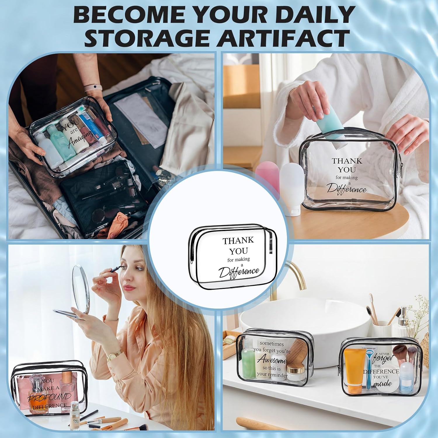 12 Pcs Inspirational Thank You Gift for Women PVC Clear Makeup Bag Bulk Cosmetic Bag Employee Appreciation Gift for Coworker Teacher Nurse Volunteer Friend Staff (Inspirational)