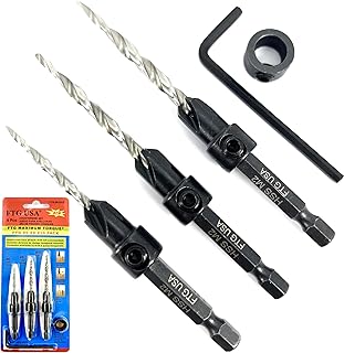 FTG USA Wood Countersink Drill Bit Set 3 Pc Countersink Drill Bit #6#8#10 Tapered Drill Bits with Improved Countersink Connection Drill Bit to Hex Shank Without Pin, 1 Stop Collar, 1 Allen Wrench