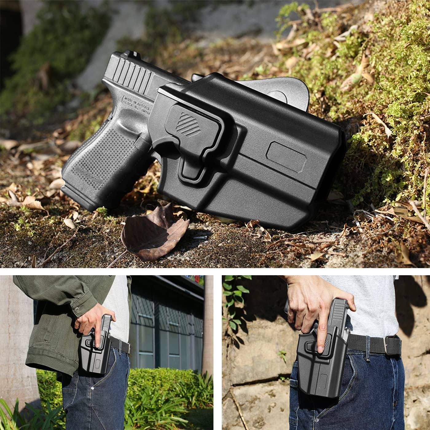 Universal OWB Holster for Canik, FN, Walther, Browning, S&W, Sarsilmaz, Sig, Girsan, Stoeger, Bersa, 1911, 100+ Pistols, Index Finger Release, 360° Adjustable Paddle/Belt Loop, Right/Left Hand