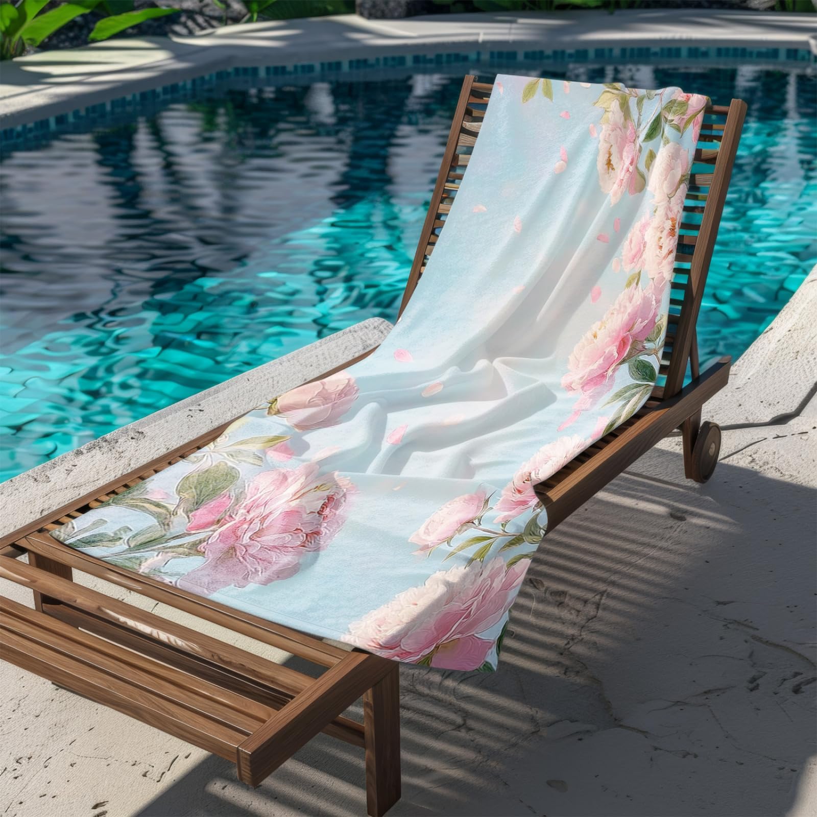 Générique Serviette de Plage XXL Fleurs Roses Bleues | Grande Taille Serviette de Plage et Douche Avec Elastique Microfibre Absorbante et Légère Sport Séchage Rapide