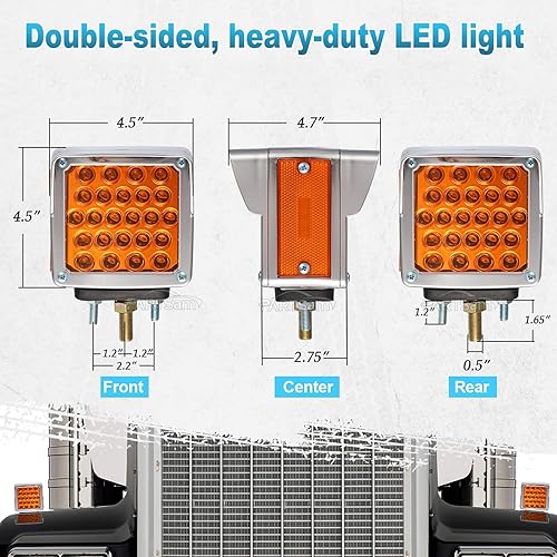 Miniatura 4 de Partsam 2 luces de estacionamiento de doble cara para remolque, pedestal con viseras cromadas, ámbarámbar de doble cara cuadrada, 52 luces LED de