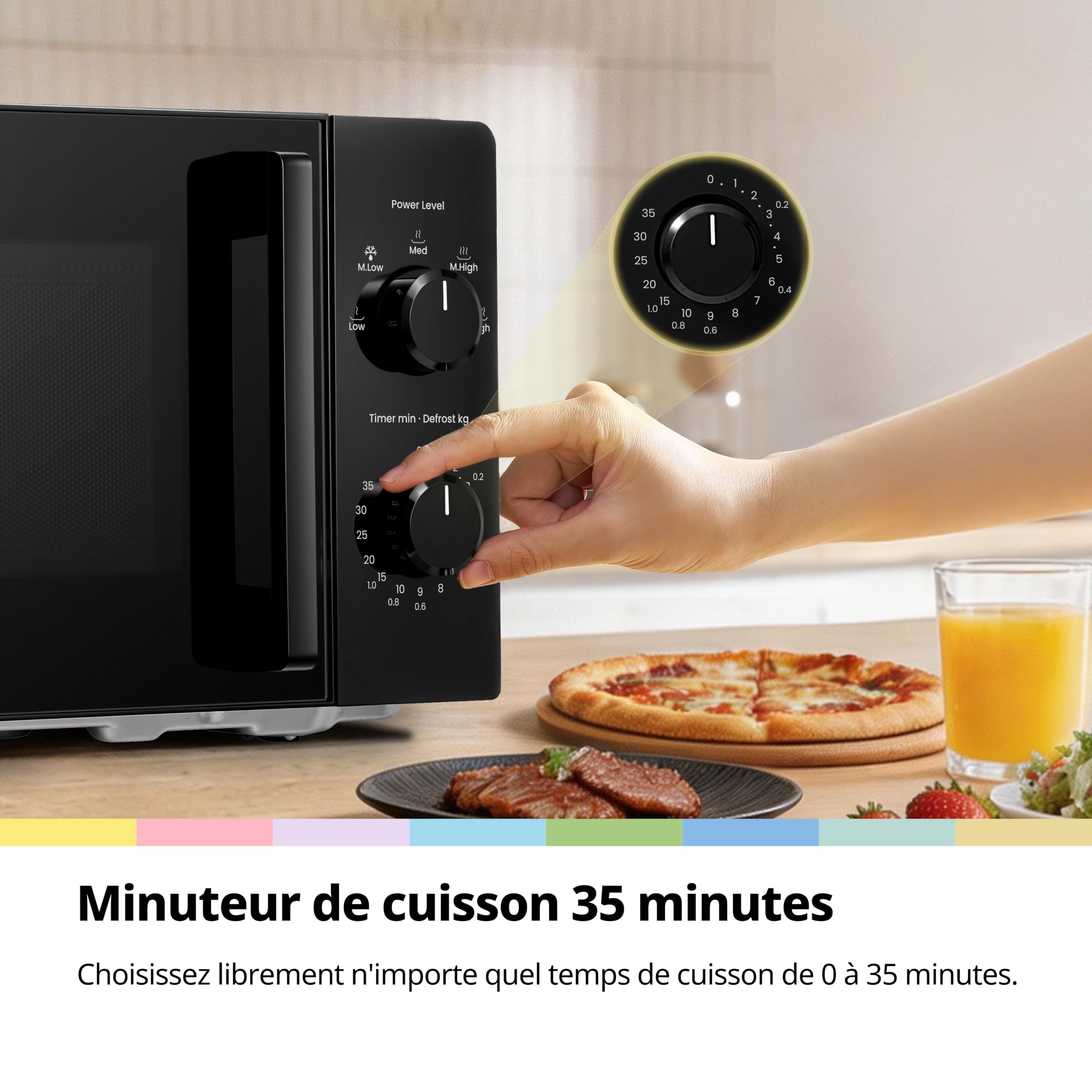 Comfee Four à micro-ondes compact 20 L CMO-MM20L2NFPE(BK), 700 W, Commandes manuelles par boutons rotatifs, 5 niveaux de puissance, Décongélation rapide, Grande fenêtre de visualisation, Noir