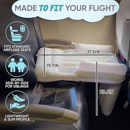Miniatura 4 de Cama de avión para niños pequeños, cama inflable de avión para niños con manta y almohada para el cuello incluidos, se adapta a todos los asientos,