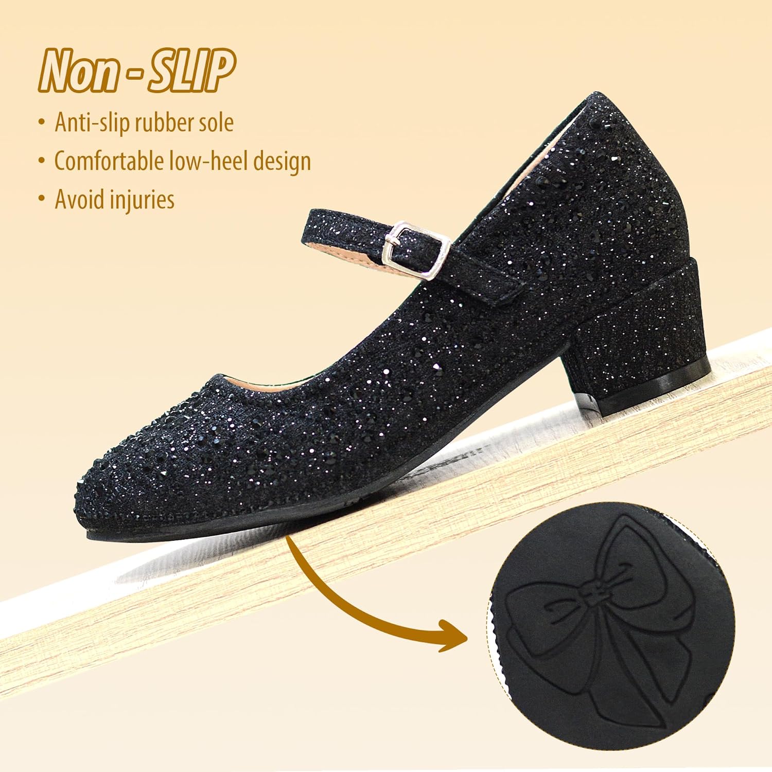 Girls Dress Shoes Mary Jane Shoes for Girls Sparkle Low Heel Hook and Loop Flats for School Wedding Party - Image 5