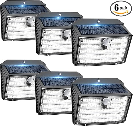 [6 Packs] Solar Motion Lights Outdoor, Ultra Bright Solar Fence Lights with Motion Sensor, IP65 Waterproof Security Light 3 Modes, 270° Lighting Angle, Wall Lights for Deck Patio Fence Garage Door