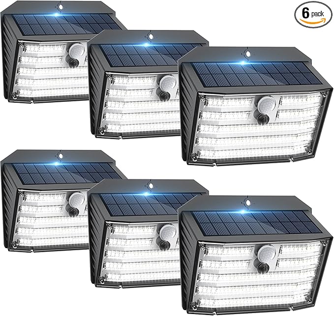 [6 Packs] Solar Motion Lights Outdoor, Ultra Bright Solar Fence Lights with Motion Sensor, IP65 Waterproof Security Light 3 Modes, 270° Lighting Angle, Wall Lights for Deck Patio Fence Garage Door
