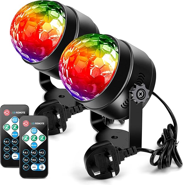 Disco Lights Disco Ball, Litake 2 Pack Party Lights Remote Control DJ Stage Lights 3W 7 Colours Sound Activated Strobe Light for Xmas Party Pub Wedding Club Show