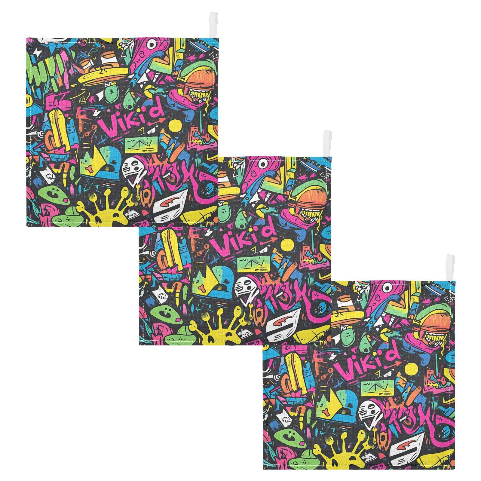 YETTASBIN Graffiti Muslin Baby Hand Washcloths Soft Cotton Bath Face Towel 4 Layers Extra Absorbent Feeding Burp Cloth