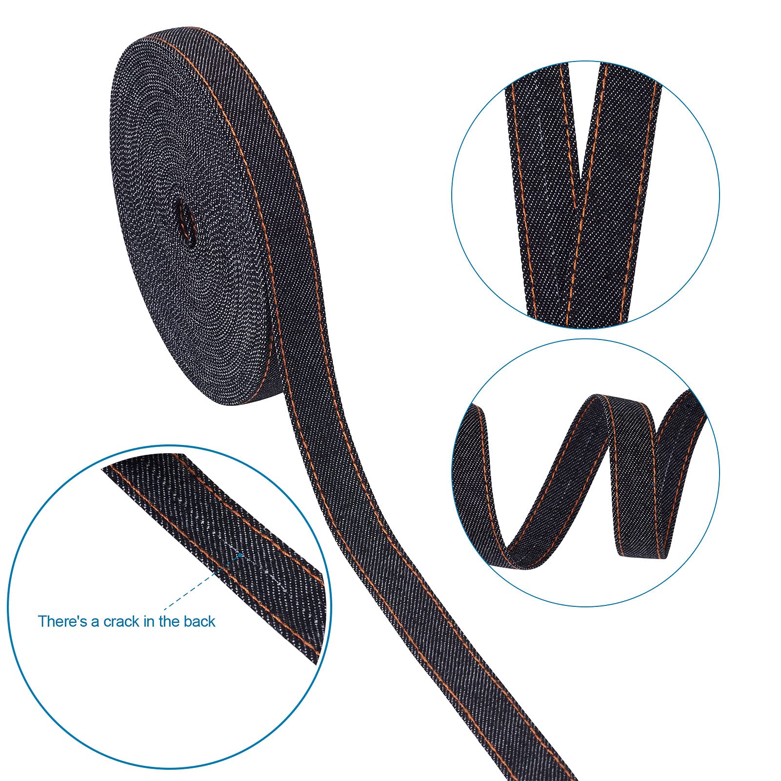 Pandahall 10,9 Yards Stitch Rubans En Denim Tissu De Ruban En Denim 0,4 Pouce De Large Bandes En Denim Pour L'artisanat Vêtements De Serre-tête Jeans Arcs Et Décorations De Couture