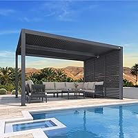 Vista 29 de PURPLE LEAF 94AS - Pérgola pequeña de aluminio compacto de 10 x 12 pies con techo rígido con listones ajustables para patio, cubierta de terraza