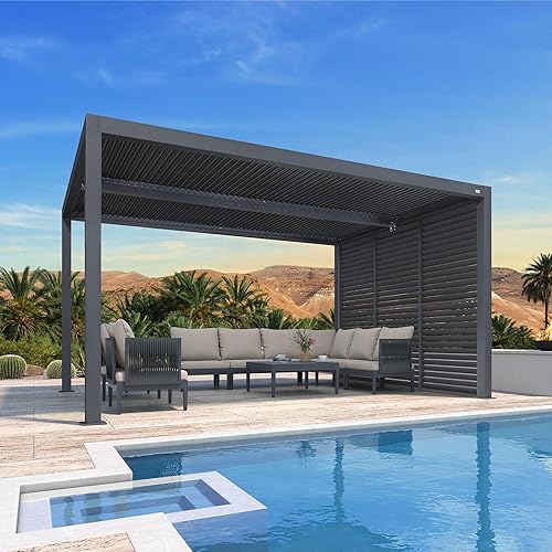 Miniatura 42 de PURPLE LEAF 94AS - Pérgola pequeña de aluminio compacto de 10 x 12 pies con techo rígido con listones ajustables para patio, cubierta de terraza