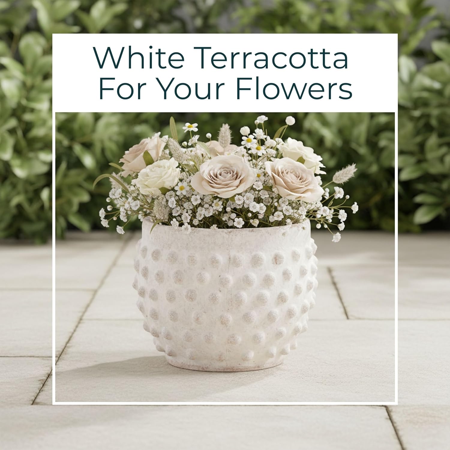 Garden Pottery Flower Pot with Bubble Texture – Decorative Round Terracota Planter for Indoor and Outdoor Plants – Unique Contemporary Accent for Garden, Patio, or Home Decor – 5" White