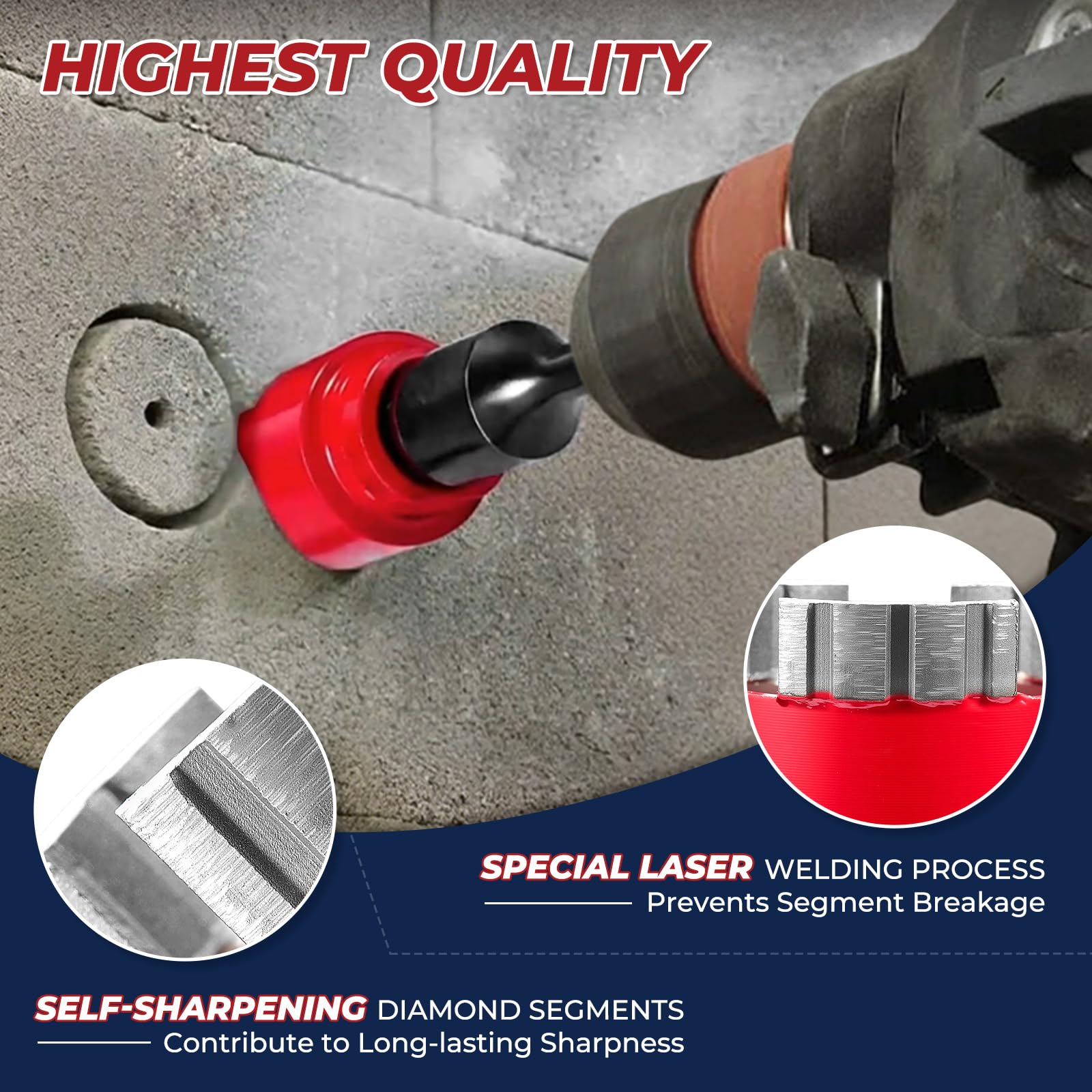 ColumPRO 162mm x 150mm Long Diamond Core Drill Bit Set including Hex Shank Adapter, SDS Adapter - Image 3