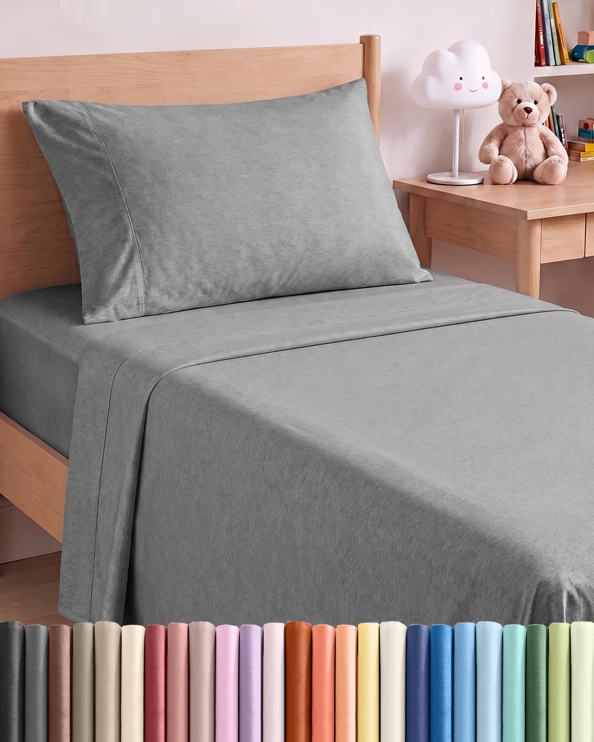 Twin Size 3 Piece Sheet Set - Breathable &amp; Cooling Sheets - Heathered Grey