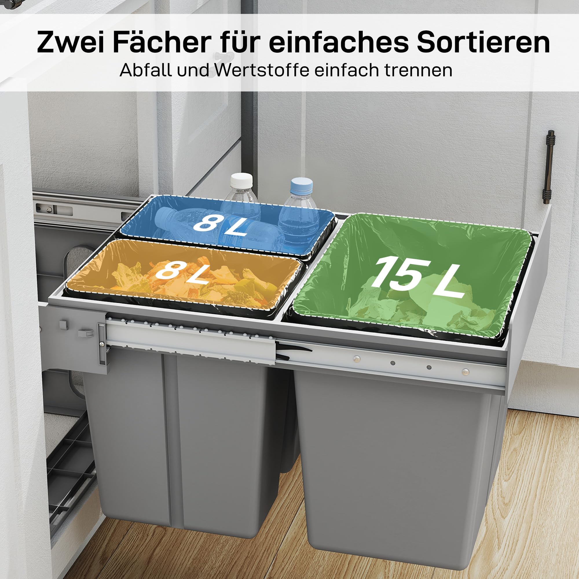HOMCOM 31L Poubelle escamotable sous évier Gris clair