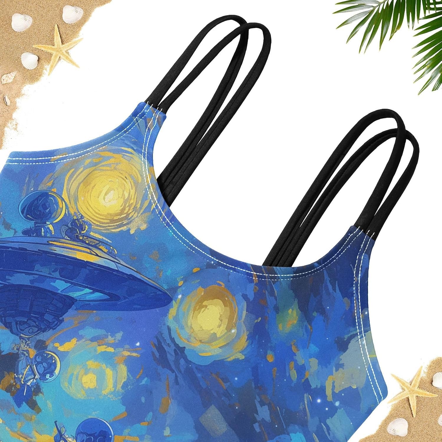 visesunny Girls Two Piece Swimsuits Vangogh Star UFO Girl's Bikini Sets Bathing Suits for Girls Size 5-12Y