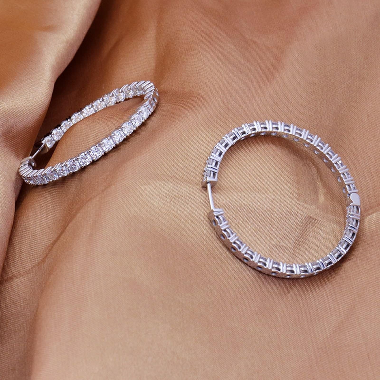 KnSam Echtgold Schmuck Ohrringe Weißgold Au 375/585/750, Groß Kreis Hoop Damenohrringe Creole mit Moissanit, 9K/14K/18K Weiß Gold Ohrringe Hängend