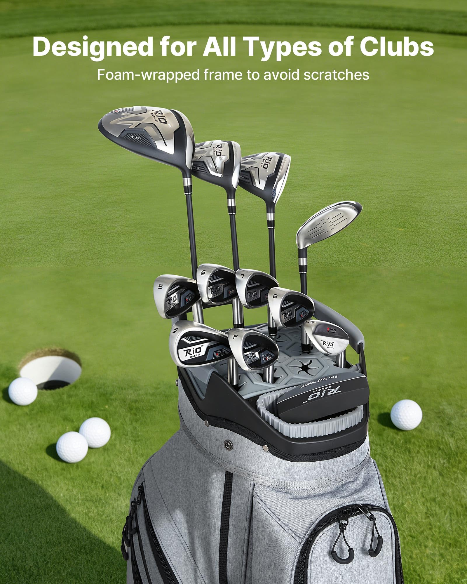 VEVOR Golfbag mit 15-facher Einteilung, Golftasche mit Schultergurt Silikon-Kopfschutz Durchgehenden Trennfächern Regenhaube Stautaschen, Caddybag aus Leichtem Polyester für Herren Damen Golf Cartbag