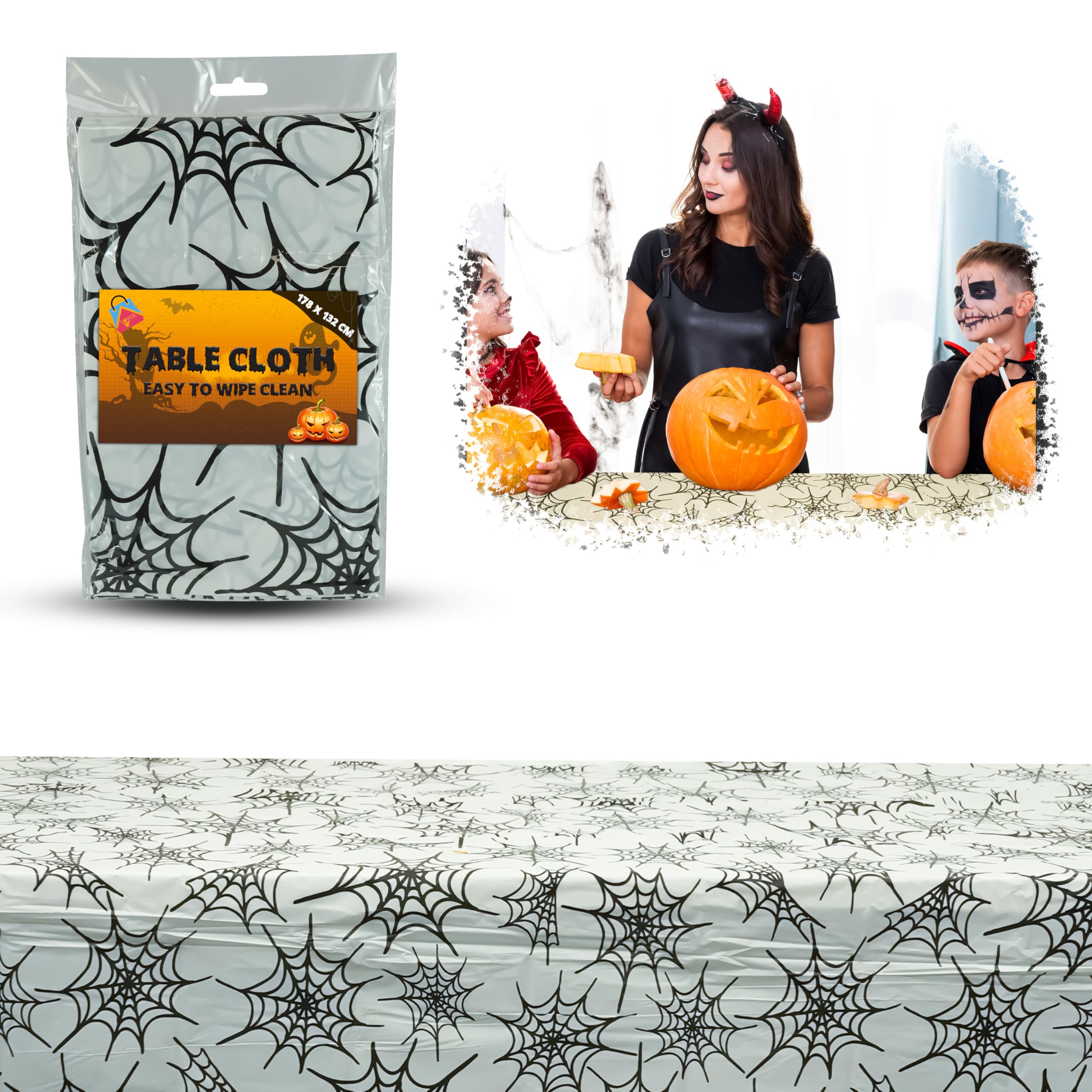 Hovuk 1X Cobweb Halloween Cobweb Tablecloth 178X132cm, Waterproof Plastic Rectangular Table Cover For Horror Party, Haunted House, Spider Web Halloween Decoration, Reusable Indoor Outdoor Party Supplies