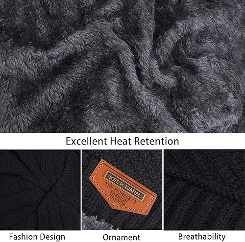 Miniatura 3 de Conjunto de gorro de punto de invierno, calentador de cuello, guantes, con forro de lana, gorro de calavera, bufandas infinitas, manoplas táctiles